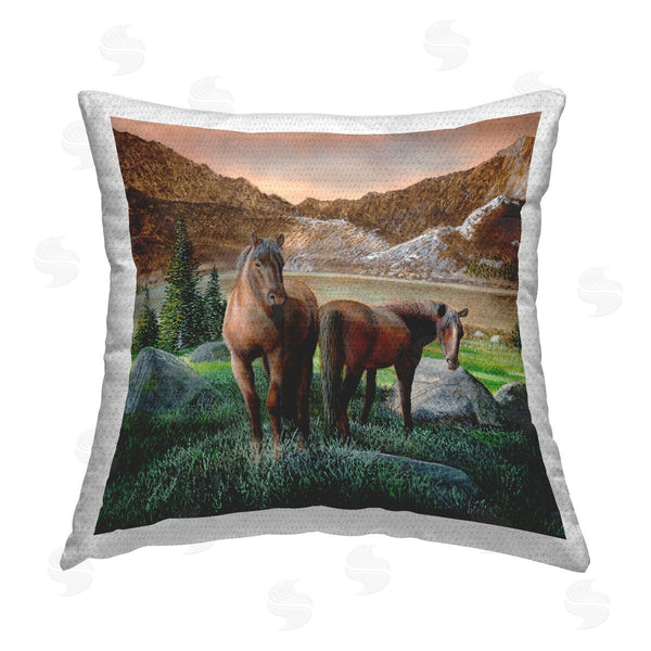 Stupell Industries Kevin Daniel | Two Horses By Mountain Printed Throw Pillow
