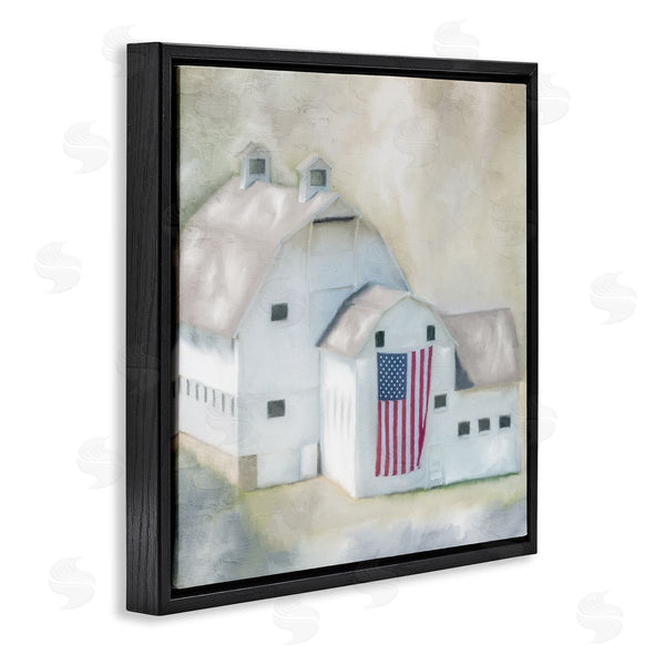 Stupell Industries Kim Allen | American Flag White Farmhouse Barn Rural Countryside Wall Art