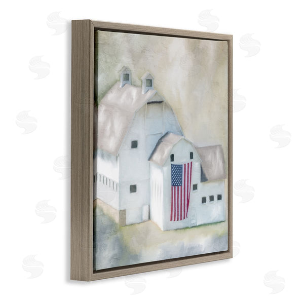 Stupell Industries Kim Allen | American Flag White Farmhouse Barn Rural Countryside Wall Art