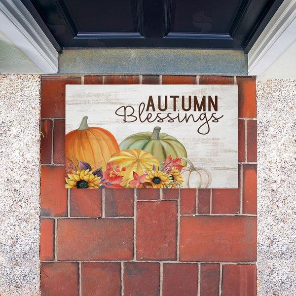 Stupell Industries Kim Allen | Autumn Blessings Pumpkins Non-Woven Door Mat