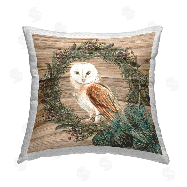 Stupell Industries Kim Allen | Barn Owl Rustic Wreath Printed Throw Pillow