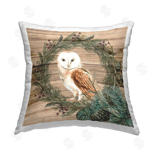 stupell industries Kim Allen | Barn Owl Rustic Wreath Printed Throw Pillow