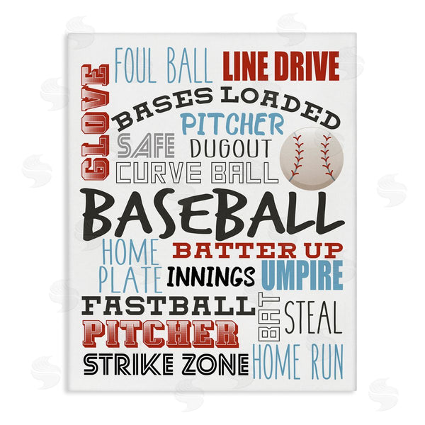 stupell industries Kim Allen | Baseball Sports Terms Red Blue Typography Kids' Hobby Wall Art
