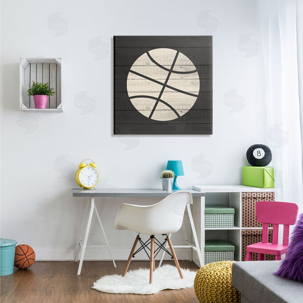 Stupell Industries Kim Allen | Basketball Shape Rustic Sports Country Pattern Wall Art