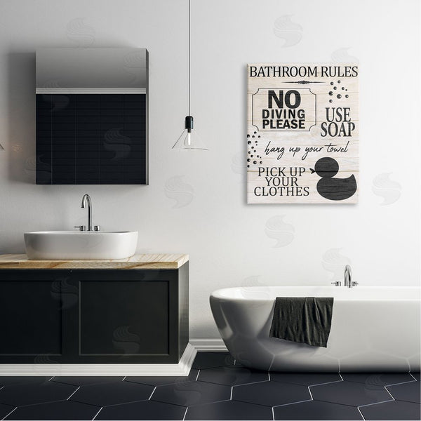 Stupell Industries Kim Allen | Bathroom Rules Rustic Grain Pattern Design Sign Wall Art
