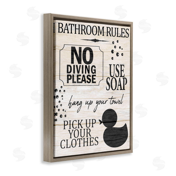 Stupell Industries Kim Allen | Bathroom Rules Rustic Grain Pattern Design Sign Wall Art