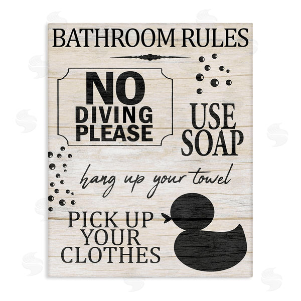 stupell industries Kim Allen | Bathroom Rules Rustic Grain Pattern Design Sign Wall Art