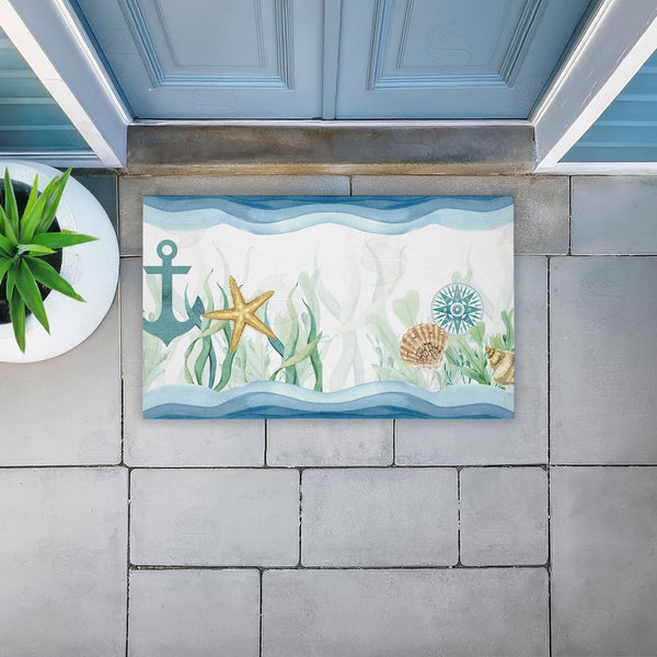Stupell Industries Kim Allen | Bayside Sea Life & Waves Non-Woven Door Mat