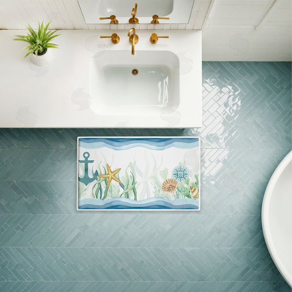 Stupell Industries Kim Allen | Bayside Sea Life & Waves Plush Bath Mat