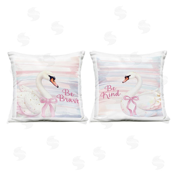 Stupell Industries Kim Allen | Be Brave & Kind Pastel Swan Printed Throw Pillow
