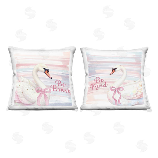 stupell industries Kim Allen | Be Brave & Kind Pastel Swan Printed Throw Pillow