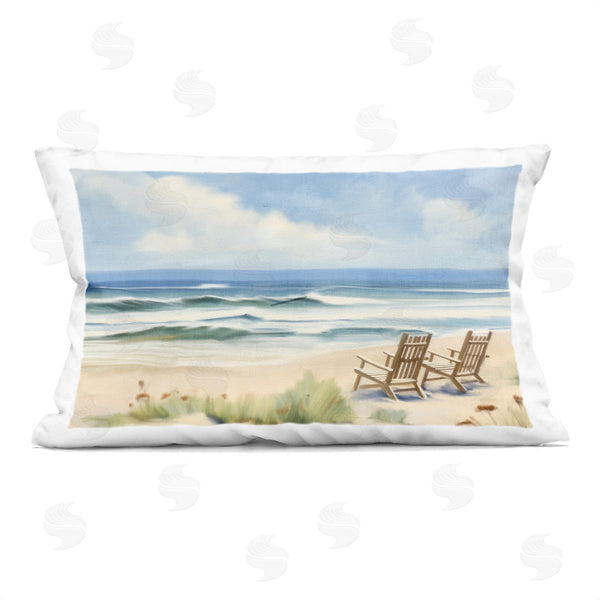 stupell industries Kim Allen | Beach Coast Chair View Printed Throw Pillow