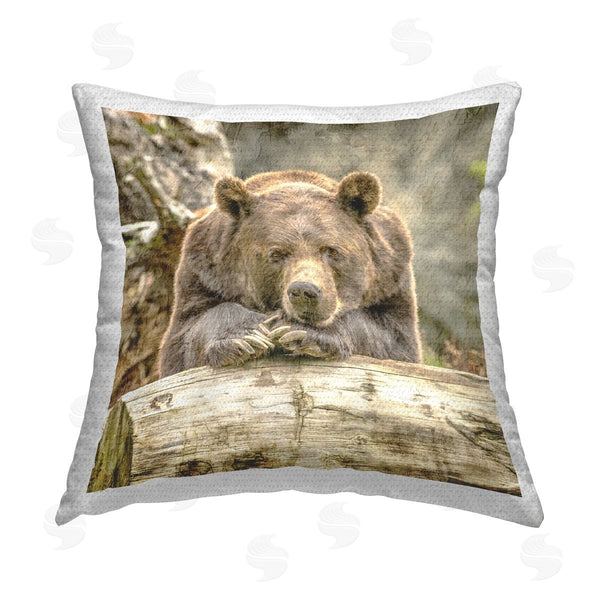 Stupell Industries Kim Allen | Bear Resting In Forest Printed Throw Pillow
