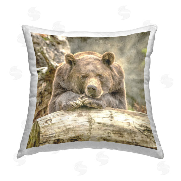 stupell industries Kim Allen | Bear Resting in Forest Printed Throw Pillow