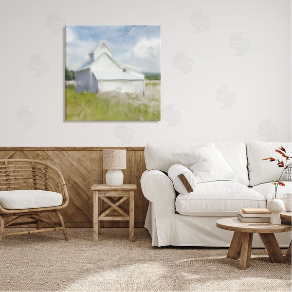 Stupell Industries Kim Allen | Beautiful White Farmhouse Cottage Countryside Grassland Wall Art
