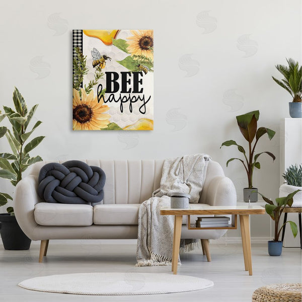 Stupell Industries Kim Allen | Bee Happy Sunflower Insect Hive Harvesting Honey Wall Art