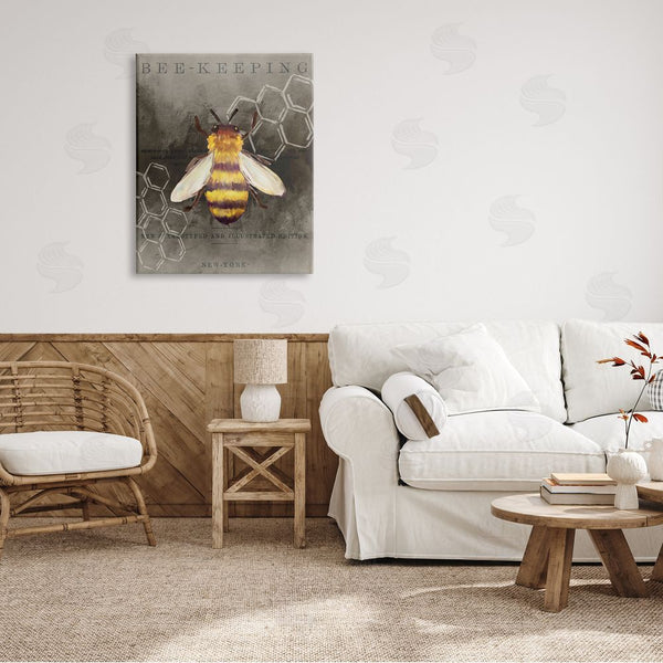 Stupell Industries Kim Allen | Bee-Keeping Vintage New York Illustration Honey Comb Pattern Wall Art