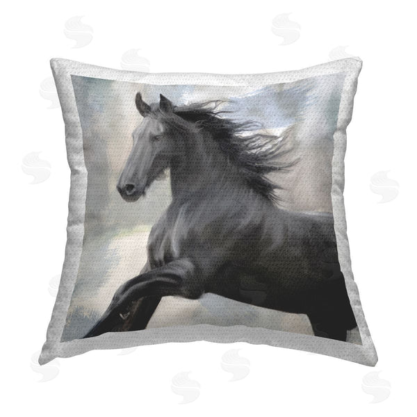 Stupell Industries Kim Allen | Black Galloping Horse Printed Throw Pillow