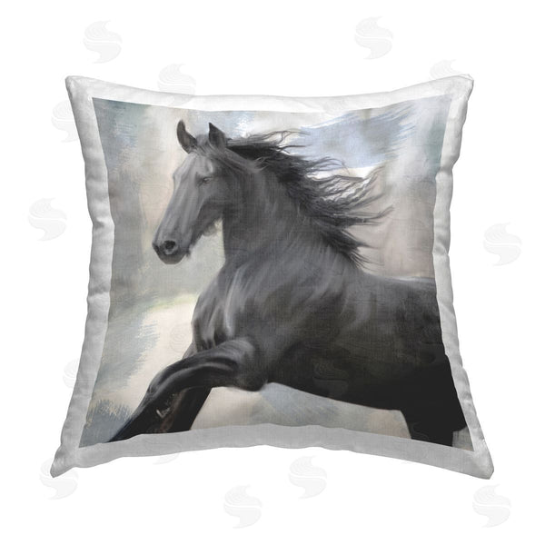 stupell industries Kim Allen | Black Galloping Horse Printed Throw Pillow