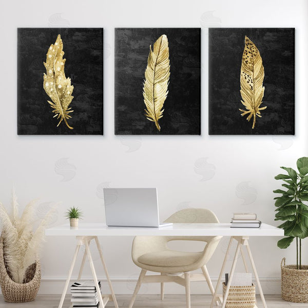 Stupell Industries Kim Allen | Black & Gold Feathers Wall Art