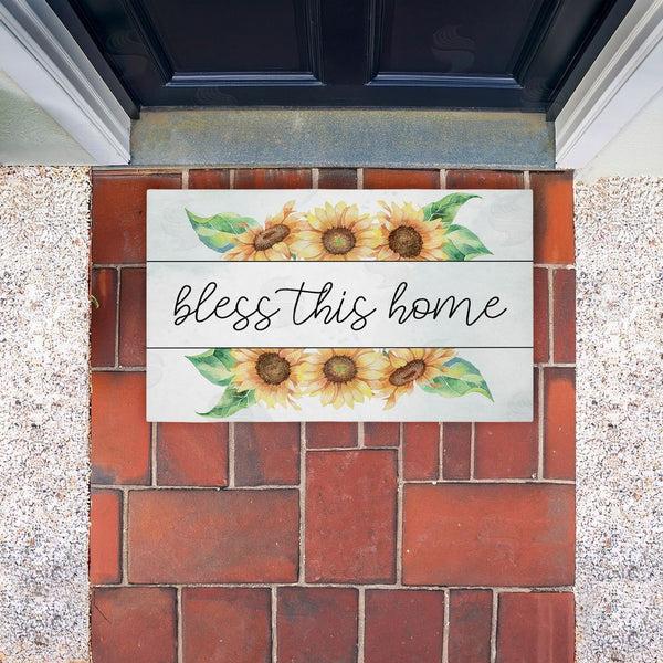 Stupell Industries Kim Allen | Bless This Home Sunflowers Non-Woven Door Mat