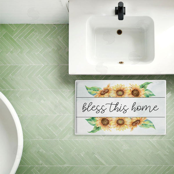 Stupell Industries Kim Allen | Bless This Home Sunflowers Plush Bath Mat