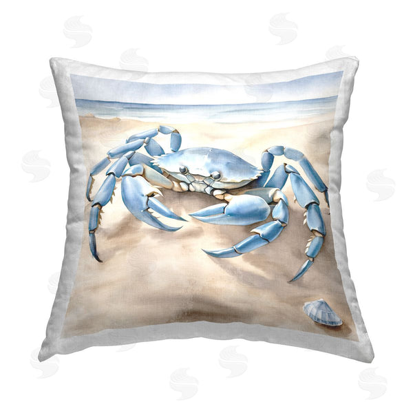 stupell industries Kim Allen | Blue Crab on Beach Printed Throw Pillow