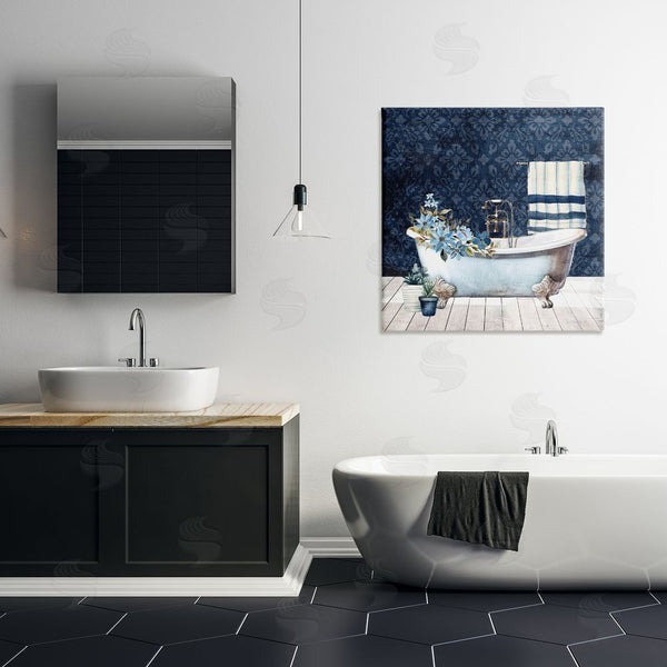 Stupell Industries Kim Allen | Blue Damask Bathroom Wall Art