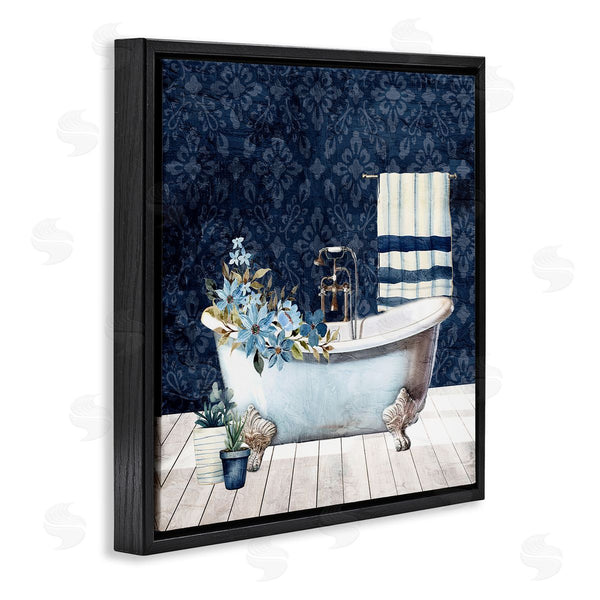 Stupell Industries Kim Allen | Blue Damask Bathroom Wall Art