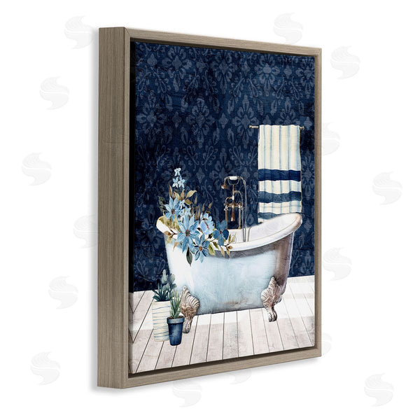 Stupell Industries Kim Allen | Blue Damask Bathroom Wall Art