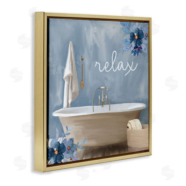 Stupell Industries Kim Allen | Blue Floral Relax Bathroom Scene