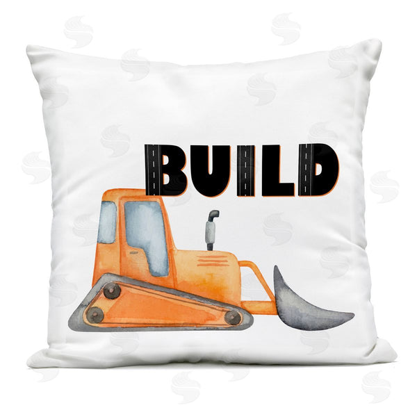 Stupell Industries Kim Allen | Build With Orange Bulldozer Printed Throw Pillow