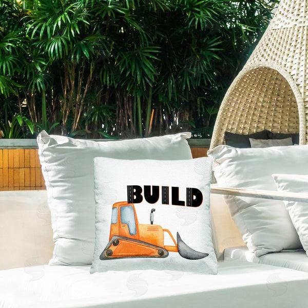Stupell Industries Kim Allen | Build With Orange Bulldozer Printed Throw Pillow
