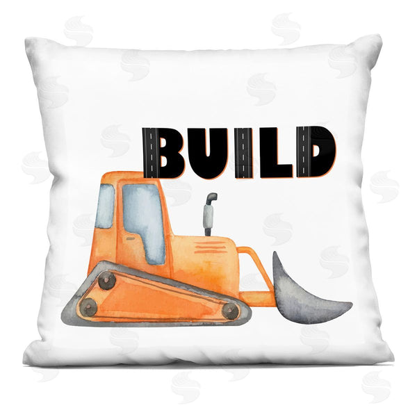 stupell industries Kim Allen | Build with Orange Bulldozer Printed Throw Pillow