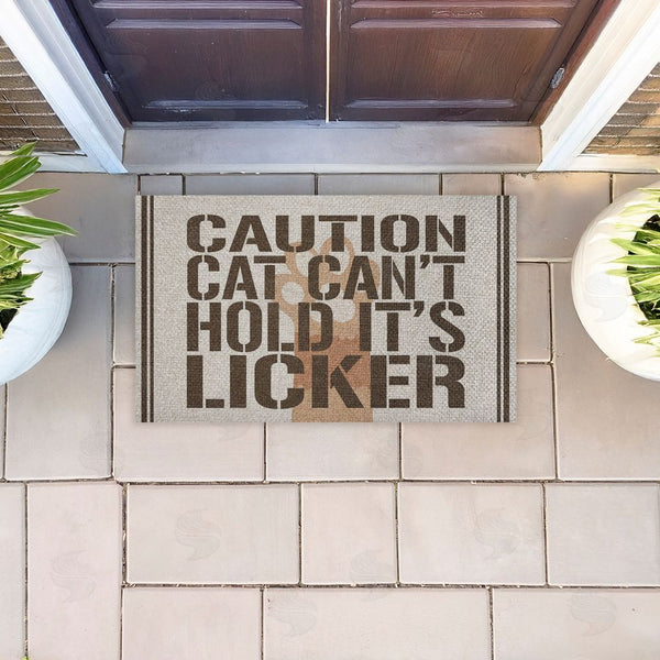 Stupell Industries Kim Allen | Cat Can't Hold Licker Faux Sisal Door Mat