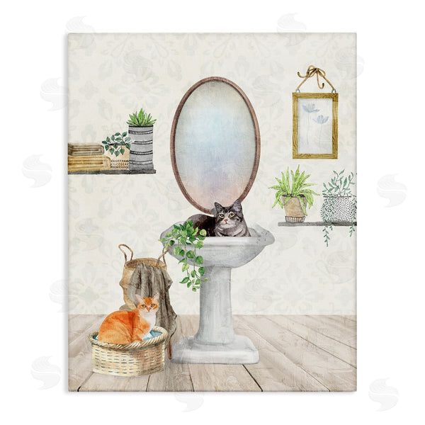 stupell industries Kim Allen | Cats in Bathroom Scene Wall Art