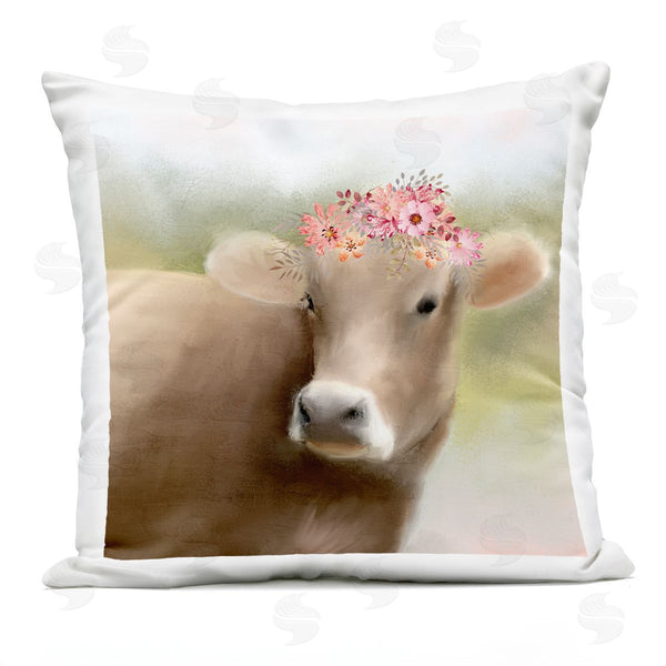 Stupell Industries Kim Allen | Cattle Calf Pink Flower Crown Printed Throw Pillow