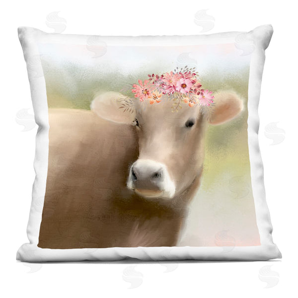 stupell industries Kim Allen | Cattle Calf Pink Flower Crown Printed Throw Pillow