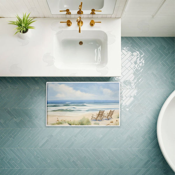 Stupell Industries Kim Allen | Chair View On Serene Beach Plush Bath Mat