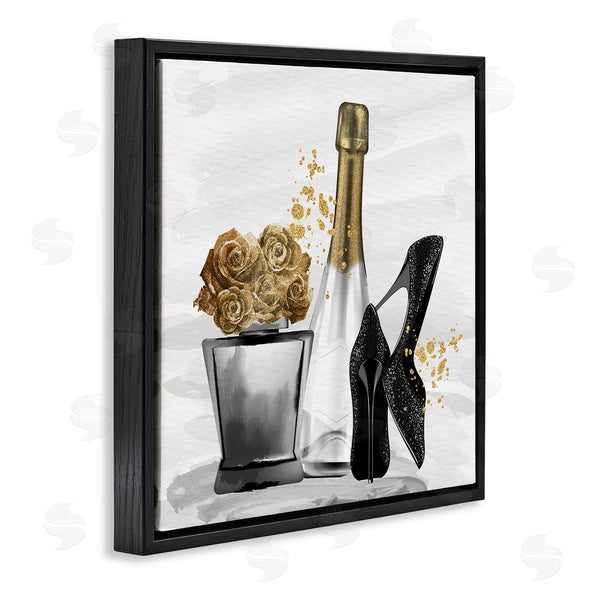 Stupell Industries Kim Allen | Chic Upscale Fashion Heels Floral Champagne Bottle Wall Art