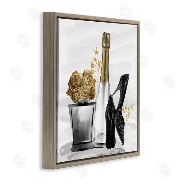 Stupell Industries Kim Allen | Chic Upscale Fashion Heels Floral Champagne Bottle Wall Art