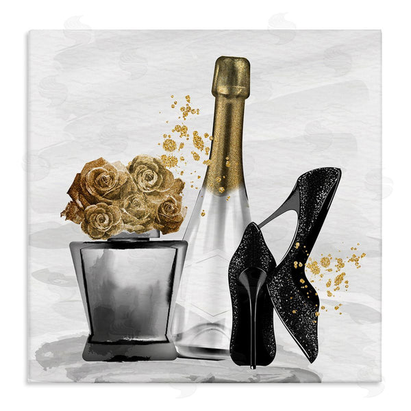 stupell industries Kim Allen | Chic Upscale Fashion Heels Floral Champagne Bottle Wall Art