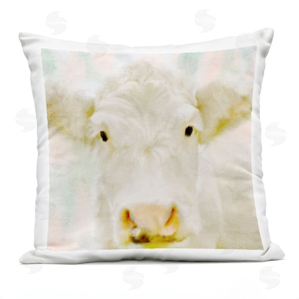 Stupell Industries Kim Allen | Close Up Soft White Cattle Portrait Printed Throw Pillow