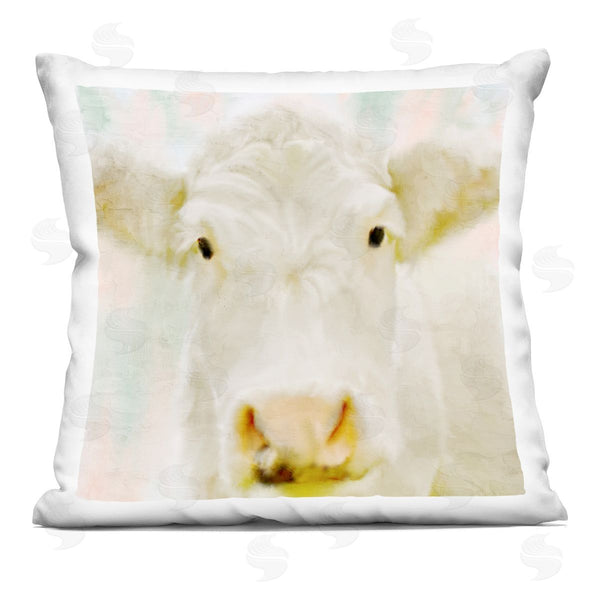 stupell industries Kim Allen | Close Up Soft White Cattle Portrait Printed Throw Pillow