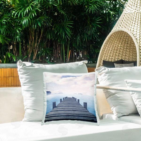 Stupell Industries Kim Allen | Clouds Over Sea Dock Printed Throw Pillow