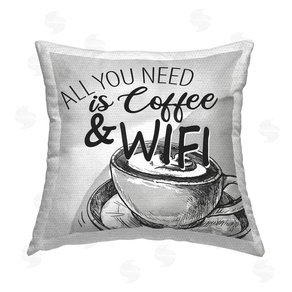 Stupell Industries Kim Allen | Coffee & Wifi Grey Phrase Printed Throw Pillow