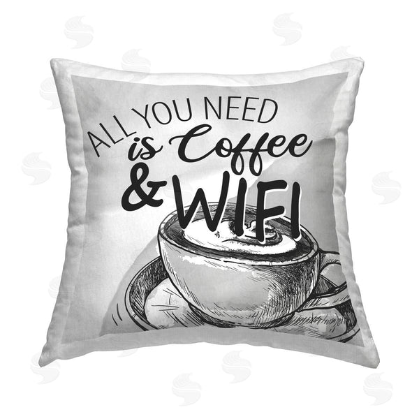 stupell industries Kim Allen | Coffee & Wifi Grey Phrase Printed Throw Pillow