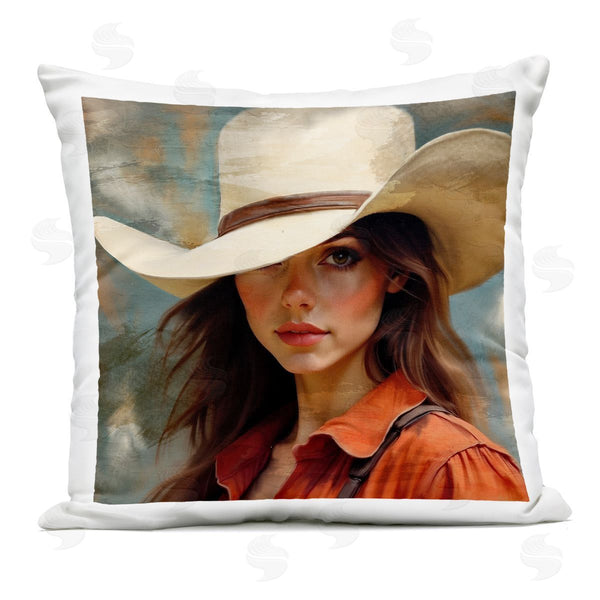 Stupell Industries Kim Allen | Cowgirl Gaze Beneath Hat Printed Throw Pillow