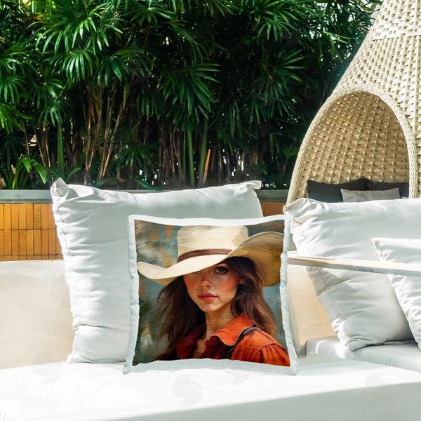 Stupell Industries Kim Allen | Cowgirl Gaze Beneath Hat Printed Throw Pillow
