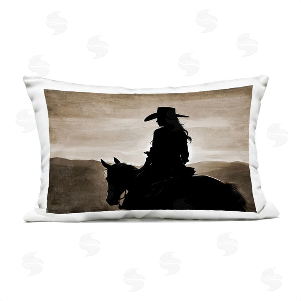 Stupell Industries Kim Allen | Cowgirl Sunset Sepia Portrait Printed Throw Pillow